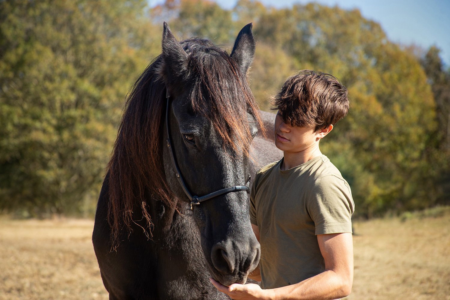 Man and his horse sharing a quiet moment in an artistic fine art portrait